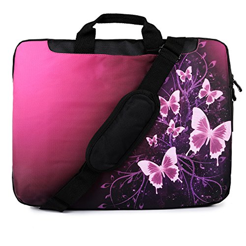 TaylorHe 15 / 15,6 Zoll Notebooktasche, Schultertasche für Notebook mit Muster , Laptoptasche mit Griff und Seitentaschen Laptop Bag Schmetterlinge, rosa, funkelt