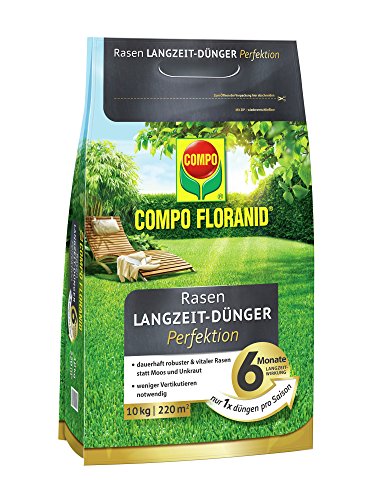 COMPO FLORANID® Premium Rasen-Langzeitdünger, Rasenpflege mit 6 Monaten Langzeitwirkung, für perfekte Haupt- und Spurennährstoffversorgnung, 10 kg für 200 m²