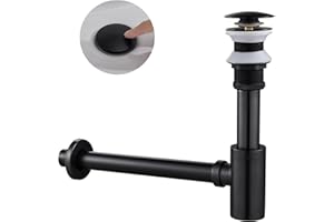 Siphon Universal 1 1/4 x 32 mm für Waschbecken, KEOKBON Syphon & Pop up Ventil Ablaufgarnitur ohne Überlauf Stöpsel Abfluss Geruchsverschluss Reinigungsöffnung passgenau Röhrensiphon, ORB Schwarz