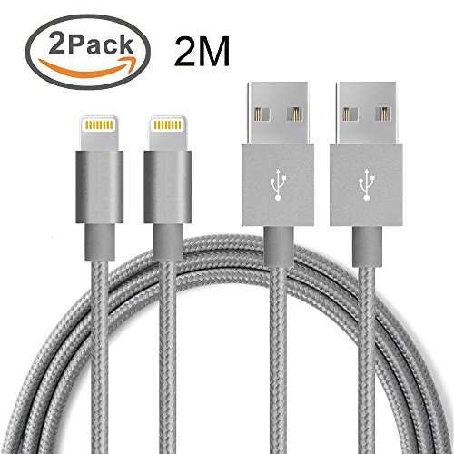 Nylon iPhone Lightning Ladekabel-[Lebenslange Garantie]-TUOYA Nylon Apple iPhone Lightning to USB3.0 Datenkabel, Hi-Speed Sync und Schnelles Lightning Ladekabel Syncwire mit 8 Pin Aluminium Steckerr für Apple iPhone 7/ 7 Plus/ 6s/ 6s Plus/ 6/ 5/ SE/ iPad Air/ iPad 4/ iPad mini/ iPod nano 7/ iPod (2pack-6,6ft/2m, Grey)