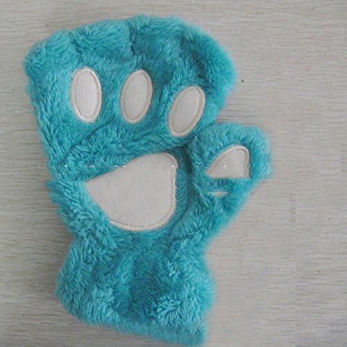 The lovely winter cartoon girls exposed to fleece the bear half a cat claws gloves ,peacock blue