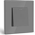 BSEED Light Switch 1 Gang 1 Way Glass Light Switches Screwless 10A Rocker Tactile Wall Switch Grey Crystal Toggle Switch