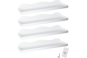 BEHONA White Acrylic Floating Shelves, 4 Pack Adhesive Wall Mounted Shelves, No Drill Bathroom Shelves for Storage, Small Space Saving Floating Shelves for Bedroom, Kitchen, Modern Organizer
