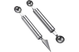 alladaga 2 Stück Melonenlöffel Kugelausstecher Doppelzweck Melonenausstecher Fruchtschnitzwerkzeuge Multifunktions-Küchengeräte aus Edelstahl