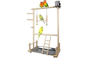 SOVZOVY Papageien-Spielständer aus Holz, doppellagig, Vogelspielplatz, Vogel-Gymnastik, inkl. Leiter, Schaukelglocke, für kleine Sittiche, Cockatiels, Kegel, Finken, Budgie
