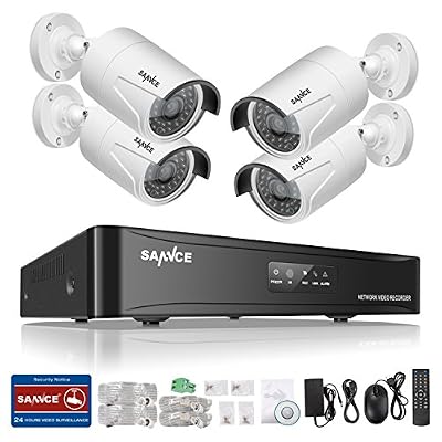 SANNCE 4CH 1080P HD PoE NVR Système de Caméra de Surveillance 4 POE IP Caméra de Sécurité Intérieur/Extérieur Etanche 2.0 Megapixels Accès à Distance via Smartphone/PC