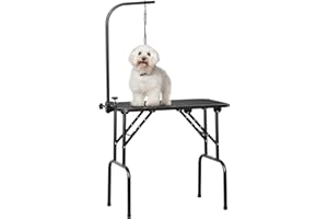 Soberine Tavolo Toelettatura per Animali Domestici Professionale Idraulico, Pieghevole con Laccio, Altezza Regolabile, per Cani Gatti, 80 x 46 x 153 cm Nero
