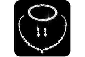 Ushiny Conjuntos de joyas de boda, collar de diamantes de imitación de plata, conjunto de pulseras de circonio cúbico, conjunto de joyas de dama de honor para mujeres y niñas (XT-031-2)