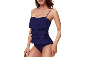 JFAN Damski strój kąpielowy tankini z falbanką warstwowe jednoczęściowe kostiumy kąpielowe z falbankami kontrola brzucha stroje kąpielowe