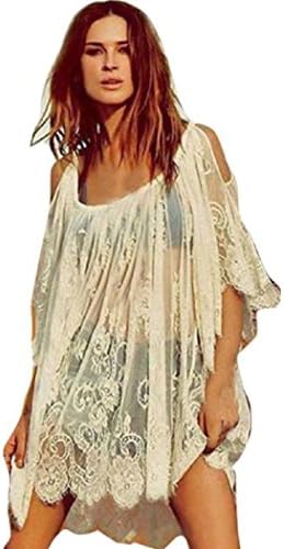 BA Zha Solid Vintage Hippie Boho Embroidered Floral Lace Crochet Mini Dress Sexy Ladies Party Dress Maxi Dress Sundress Vintage Dress Loose Sundress Holiday Vacation Bohemian Casual Dress (M, White)