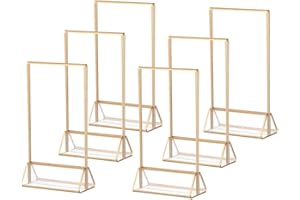 Niciksty Soporte Cartel A6 de Acrílico, Porta Carteles Acrílico con Bordes Dorados, Soporte de Sobremesa A6, Menú de la mesa de Doble cara Soporte para Boda, Restaurante, 6 Unidades
