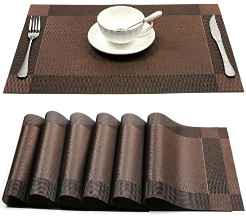 sumuya Table Mats, Dining Table Place Mats Washable Placemats Stain Resistant Anti-skid Silver Placemats for Kitchen and Dining Room Set of 6 Brown