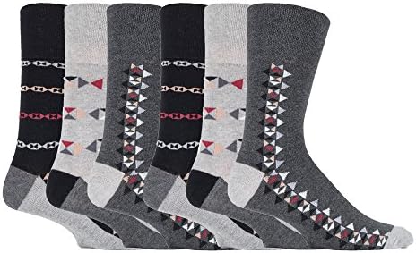 6 Pairs mens gentle grip no elastic socks 6-11 uk, 39-45 eur Assorted colours squares (MGG83)