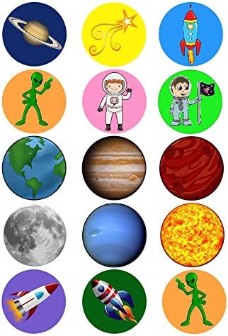 15 Spaceship, Spaceman & Planet Themed Round pre-Cut Edible Cup Cake Topper Decorations