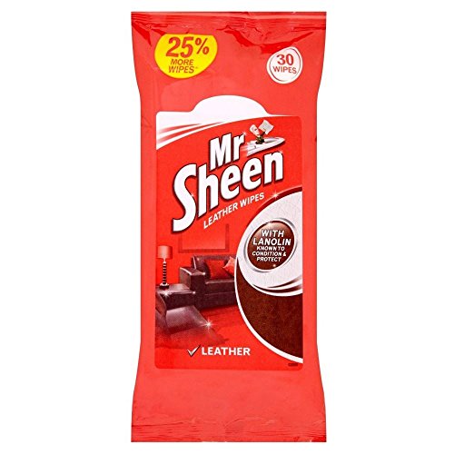 Mr Sheen Wipes Leather Cleaner and Conditioner with Lanolin (30 Wipes per Pack, Case of 6) – For Softness and Shine