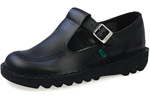 Kickers Women's Kick T Bar Black Leather School Shoes | Smart Everyday School Look | Everyday Comfort Fit, Cushioned for All-Day Wear