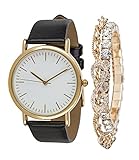 SIX Set Damen Uhr, Lederopik, Ambänder, Strass, Infinity, schwarz, Gold (388-287)