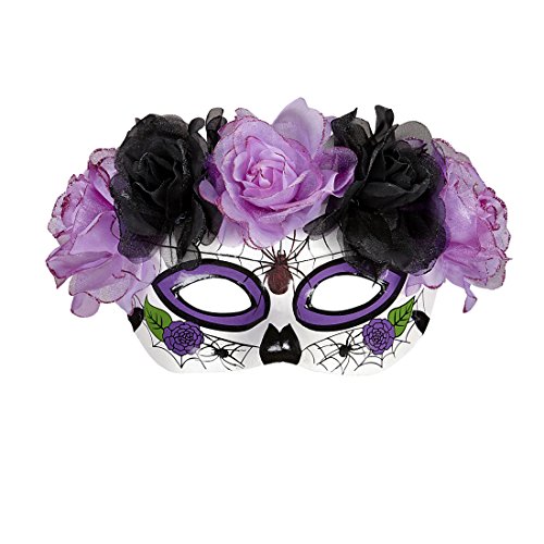 Augenmaske Sugar Skull La Catrina Maske mit Rosen Dia de los Muertos Halloweenmaske Mexikanische Todesmaske Totenkopfmaske Tag der Toten Totenmaske Gesichtsmaske - 2