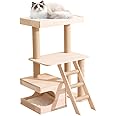 NeoStyle Wood Cat Tree for Indoor Cats,Tall Cat Furniture with Natural Sisal Rope Scratching Post, Modern Wooden Cat Tower with Cave, Mat,Stable Pet Playhouse Furniture (3 layers)