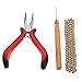 Anself 3Pcs Hair Feather Extension Tool Kit Plier Hook Pulling Needle 100Pc 5mm Black Micro Silicone Link Rings Beads