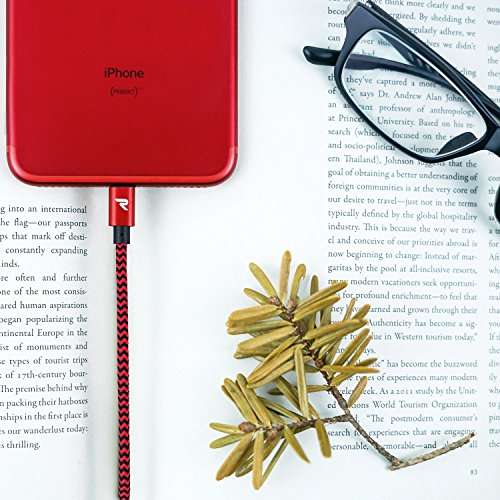Rampow RAMPOW07 -  MFI certifi   Apple  C  ble Lightning vers USB en Fibre de Nylon Tress   - Chargeur iPhone - Rouge 1m 3 3ft  Nouvelle Version 