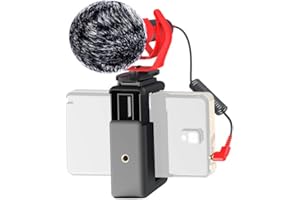 DigiPower universelles Mikrofon mit Fellwindschutz, Richtmikrofon mit Handhalterung, Schwinghalterung, TRS- & TRRS-Kabeladapter für Kameras und Handys, inkl. Tragetasche, DP-DM15F