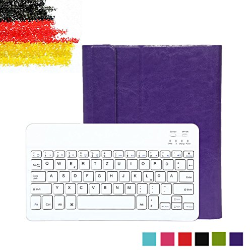Besmall Ultra Slim Bluetooth Tastatur mit QWERTZ deutsches Tastaturlayout für iPad mini1/2/3 Tastatur Schutz Hülle Tasche Keyboard Case(iPad mini1/2/3,Lila)XLYP25G-OZ