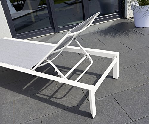 greemotion Liege Stockholm in Weiß/Grau, Alu-Sonnenliege Stockholm, Gartenliege Rückenlehne 5-fach verstellbar, - 