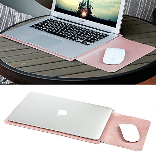 GENORTH® Weiche Hülle Leder Tasche für Macbook Pro 15.4 Wasserdicht mit Schutz Tasche für Maus und Netzteil (15 Zoll, Rose Gold) - 2