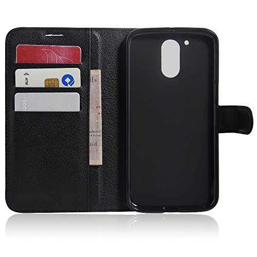 Funda Moto G4   G4 Plus - EUGO Funda Cuero Resistente  Soporte Plegable  Ranuras para Tarjetas y Billetes  Estilo Libro  Acceso a Botones   1    Negro Stylus Pen - Negro