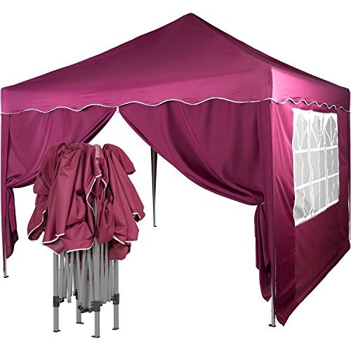 Faltpavillon 3×3 m mit 2 Seitenteilen, WASSERDICHT, Farben wählbar, inkl. Tragetasche + Zubehör, versiegelte Nähte, DIN ISO zertifiziert, Weiß Champagner Blau Grün Burgund Rot Anthrazit Schwarz - 2