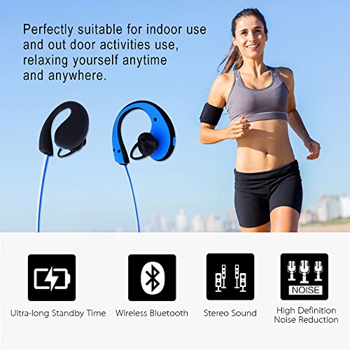 Ecandy impermeable IP44 resistente al sudor Bluetooth Auriculares inal  mbricos flash LED ligero de los deportes est  reo   Correr y ejercicio Auriculares Bluetooth Auriculares Auriculares para iPhone 6s 5s 5c 4s 4  el iPad 2 3 4 nuevo iPad  iPod  Android  Samsung Galaxy  tel  fonos inteligentes dispositivos de gimnasio   Bluetooth  azul 