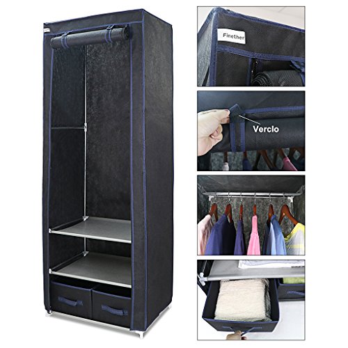 Finether Stoffschrank Garderobe Stoffschrank Faltschrank Kleiderschrank Campingschrank 165 x 60 x 45cm schwarz - 3