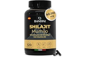 Bandini® Mumijo Shilajit 40.000 mg 120 cápsulas | El original puro del Himalaya, rico en 85 minerales |Con 80% de ácido fúlvico y vitamina B6, más de 85 oligoelementos | Suplemento 100% vegano