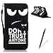 Produktbild Feeltech Sony Xperia Z5 Hülle,Sony Xperia Z5 Karte Halter Handytasche,Folio PU Leder Wallet Cover Schutzhülle mit Magnetverschluß und Standfunktion Slim Skin Schale Weich Backcover Handy Tasche Flip Cover Bookstyle Kreditkartenhaltern für Sony Xperia Z5 - Weiße Augen (vertraue niemandem)