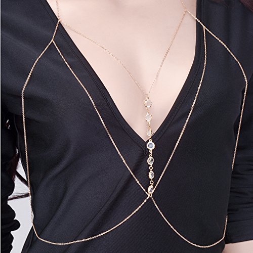 LnLyin Brust Kette Kristall Halskette Körperkette Kette Schmuck - 2