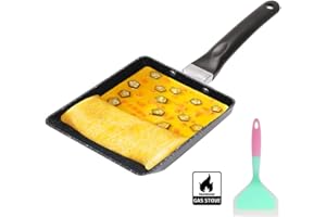 Bobikuke Padella Rettangolare Giapponese, Tamagoyaki Padella Gira Frittata Padella con Rivestimento Antiaderente, con Spatola in Silicone (senza PFOA)