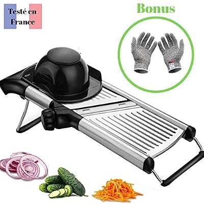 Tasty Health Mandoline Coupe Légumes Facile à Nettoyer - Robuste - Qualité Professionnelle - Offert : Gant Anti-Coupure - Mandoline en Acier Inoxydable pour Couper Les Fruits et légumes Rapidement