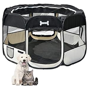 Mcdear Plegable Parque Mascota de Juego Fabric Pet Pen para Perros Gatos Conejos Animales pequeños Negro
