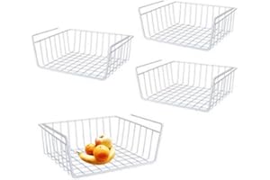 Jinchelle Cesto Portaoggetti Sospensione, 2 pezzi Cestino Portaoggetti Sotto Scaffale, Multifunzione Sotto Cesto Filo Metallico, Adatto Per Ufficio, Stoviglie, Armadietto, Bagno (Bianco-2)