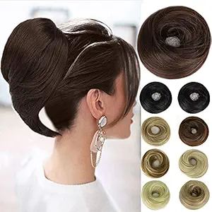 EAWWII Messy Hair Bun Hair Pieces Straight Scrunchie Updo with Elastic Rubber Band Extension Synthetic Ponytail Chignon Donut for women(Dark Brown)