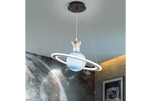 PAKFAN Astronauta moderna lampada a sospensione, dimmerabile creativo LED camera dei bambini pianeta lampadario a sospensione, illuminazione a soffitto vivaio, LED 3 colori dimmerabil