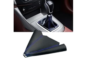 Flaconi PU Leather Shift Knob Cover - Manual Transmission Car Shifter Boot - Black & Blue