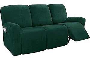 RTSFKFS Velvet Plush Couch Cover for Recliner with Pockets 1/2/3 Seat Stretch Sofa Slipcover Featuring Plush Soft & Comfortable Fabric, SlipResistant, Form Fit Stretch Furniture Protector(Dark Green,3-seater)