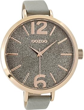 Oozoo Damenuhr mit Lederband 48 MM Rose/Glitzer/Grau C9190