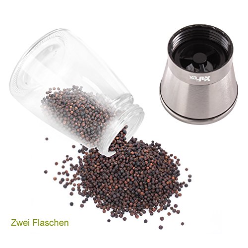 YaFex Modern Salz und Pfeffermühle Set, Einstellbares Keramikmahlwerk und Glasgehäuse – Gebürsteter Edelstahl Mühle für Pfeffer, Salz, Fenche(Zwei Flaschen) - 5