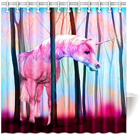 Psychedelic Forest Violetpos Top Quality Anti Mildew Shower Curtain Bathroom Curtain Digital Print Pink Unicorn Branches, Polyester, pink, 150 x 180 cm