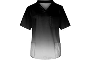 ZHENDEGL Kasack Herren Medizinische Arbeit Kurze äRmel T-Shirt Mode V-Ausschnitt Solide Farbe Farbverlauf Medizinische Berufsbekleidung Top Brusttasche Krankenschwester Top Gut