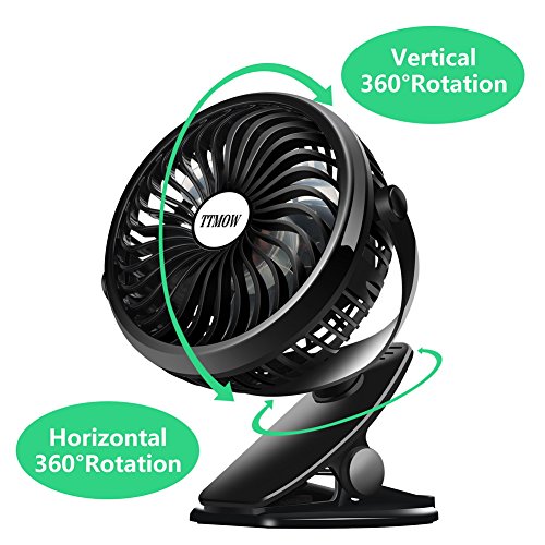 TTMOW USB angetriebener Klipp-Ventilator, beweglicher Schreibtisch-Ventilator, ruhiger Betrieb Kühlventilator für Hauptbüro, mit 1800mah 18650 nachladbare Batterie, Schwarz - 3