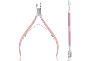 Jestilo Cuticle Remover Tool Set with Cuticle Cutter and Cuticle Pusher - Stainless Steel Professional Cuticle Nipper and Pusher Nail Care Tools for Salon and Level Mani-Pedi at Home (Pink)